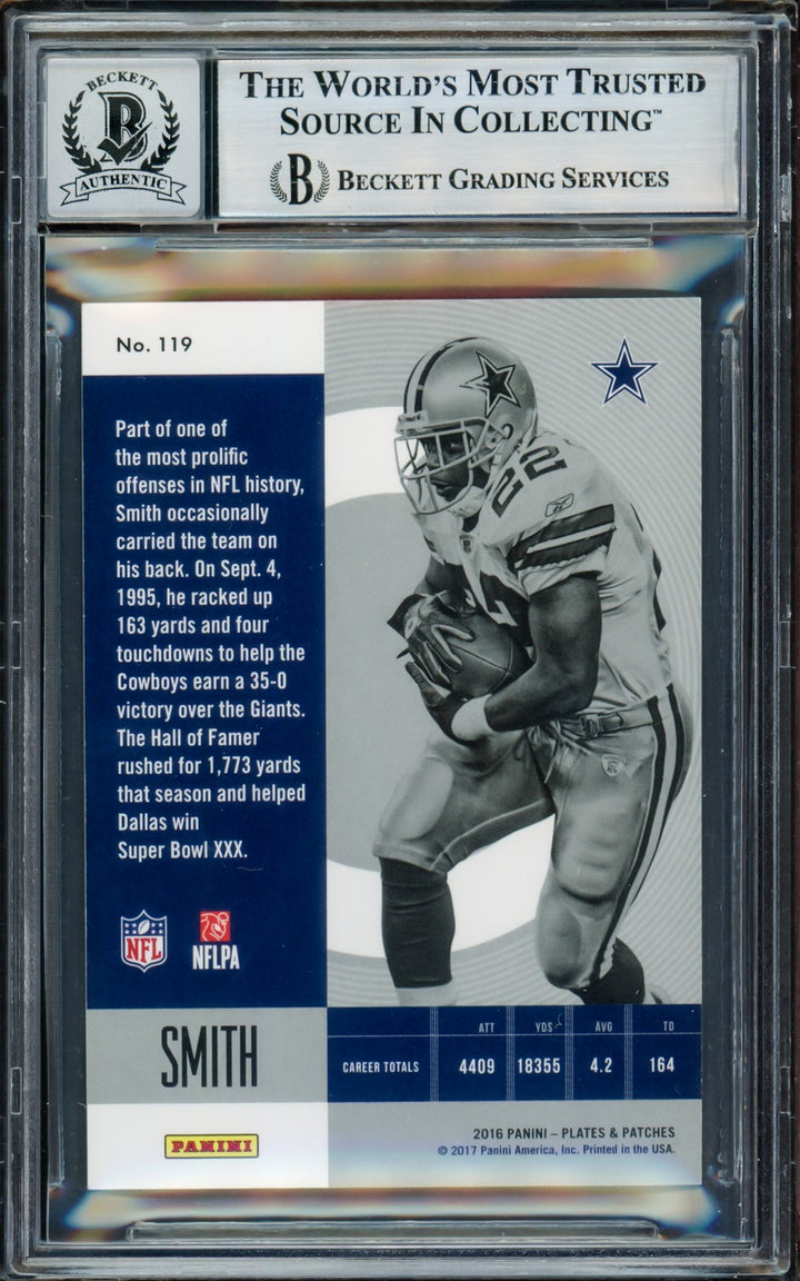 Emmitt Smith Auto 2016 Panini Plates Patches Green Card 119 Sig 10 #/25 Beckett