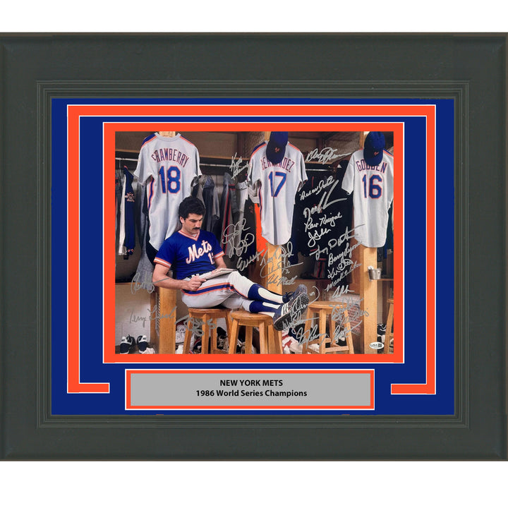 Framed Autographed/Signed 1986 New York Mets Team 26x Sigs 16x20 Photo JSA COA 3