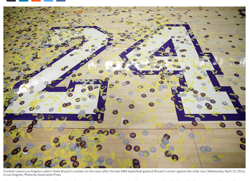 Kobe Bryant Autographed & Final Lakers Game Used Confetti Framed #D 1/1 UDA COA