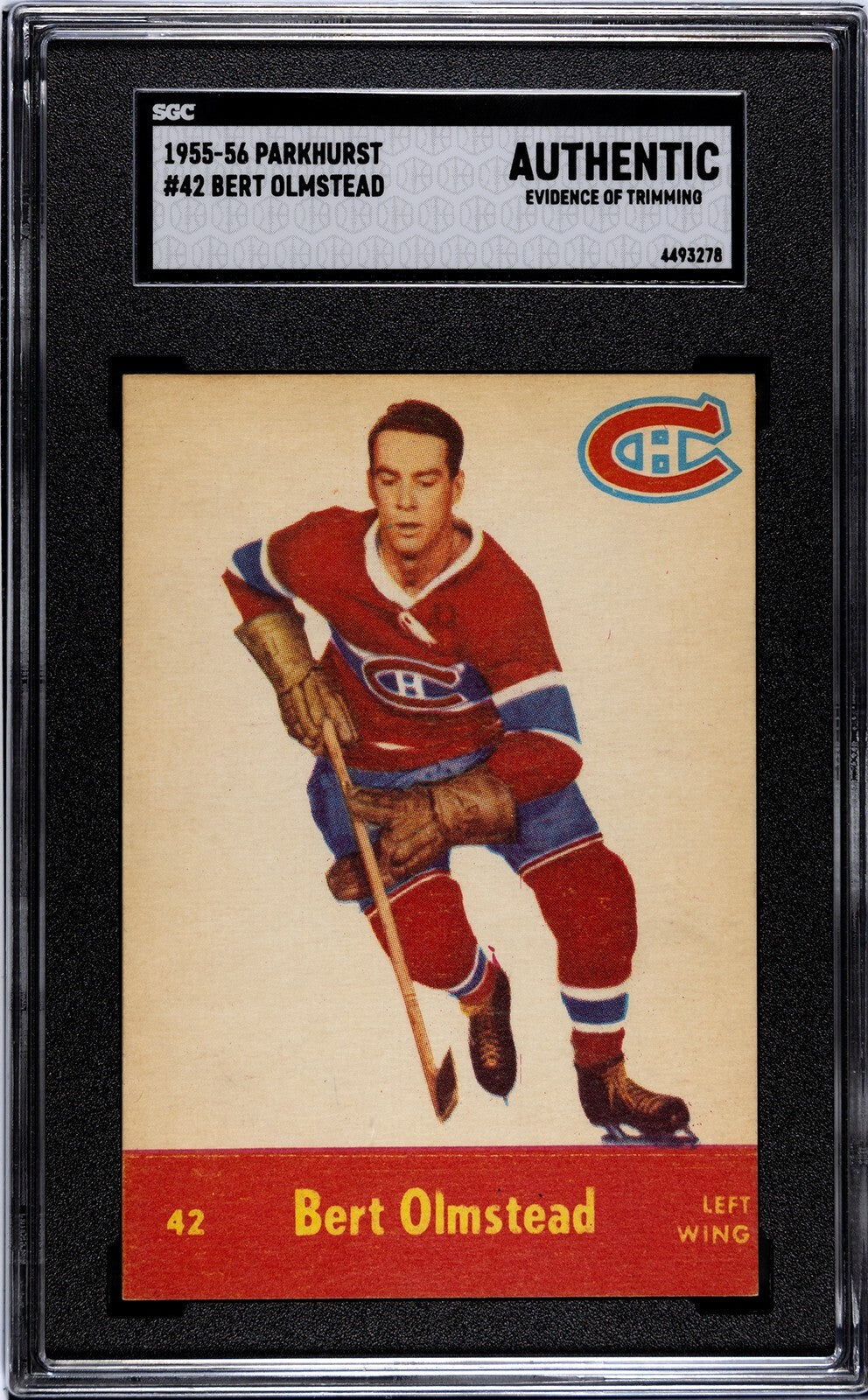Bert Olmstead 1955-56 Parkhurst NHL #42- SGC Slabbed Authentic Trim Canadiens