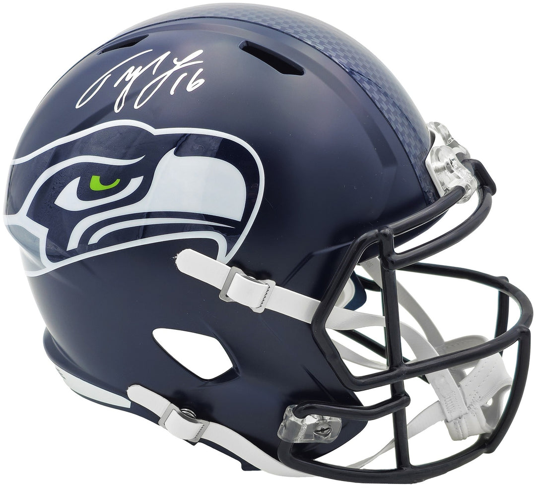 Tyler Lockett Auto Signed Seahawks Blue Full Size Speed Replica Helmet MCS Holo