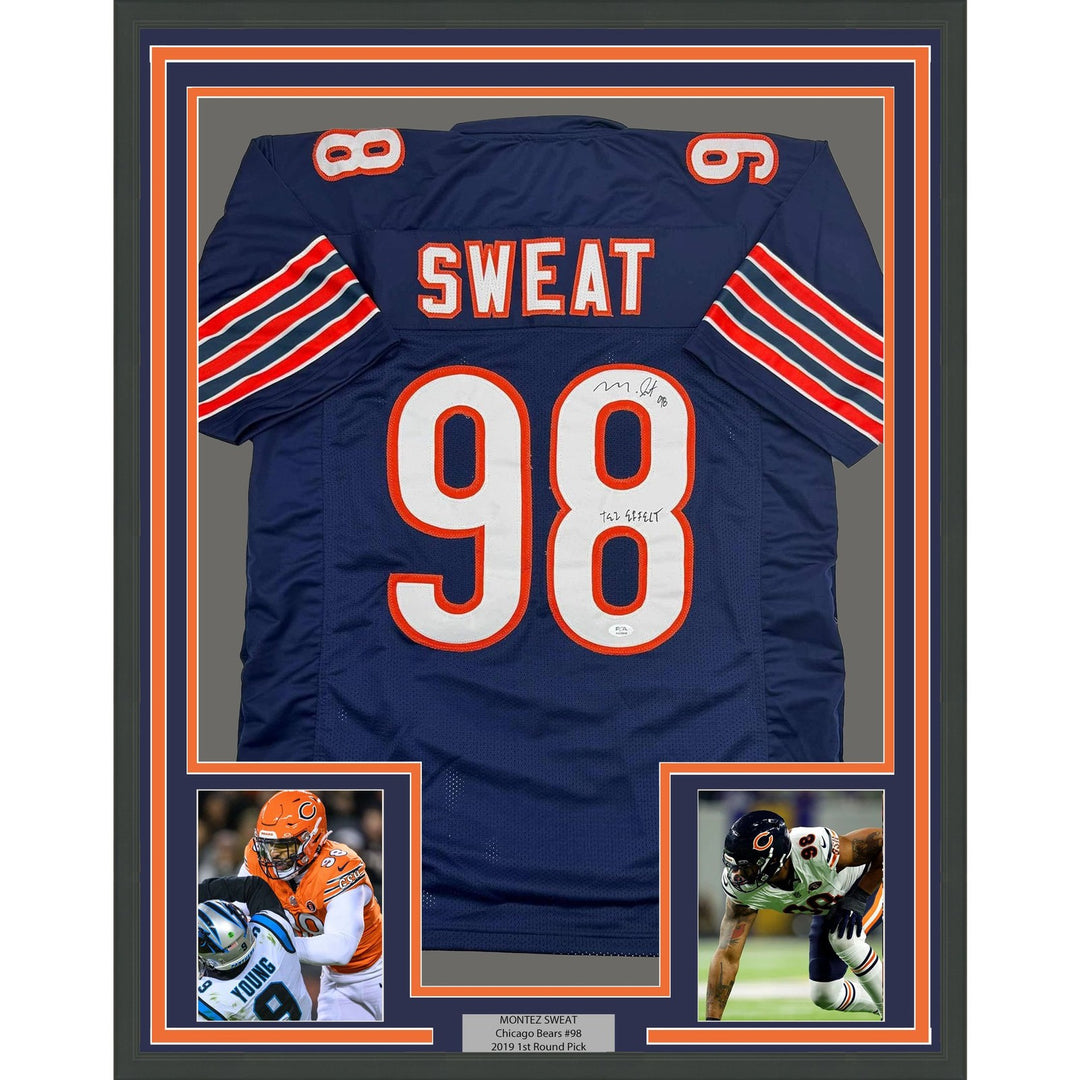 Framed Autographed/Signed Montez Sweat 35x39 Chicago Blue Jersey PSA COA