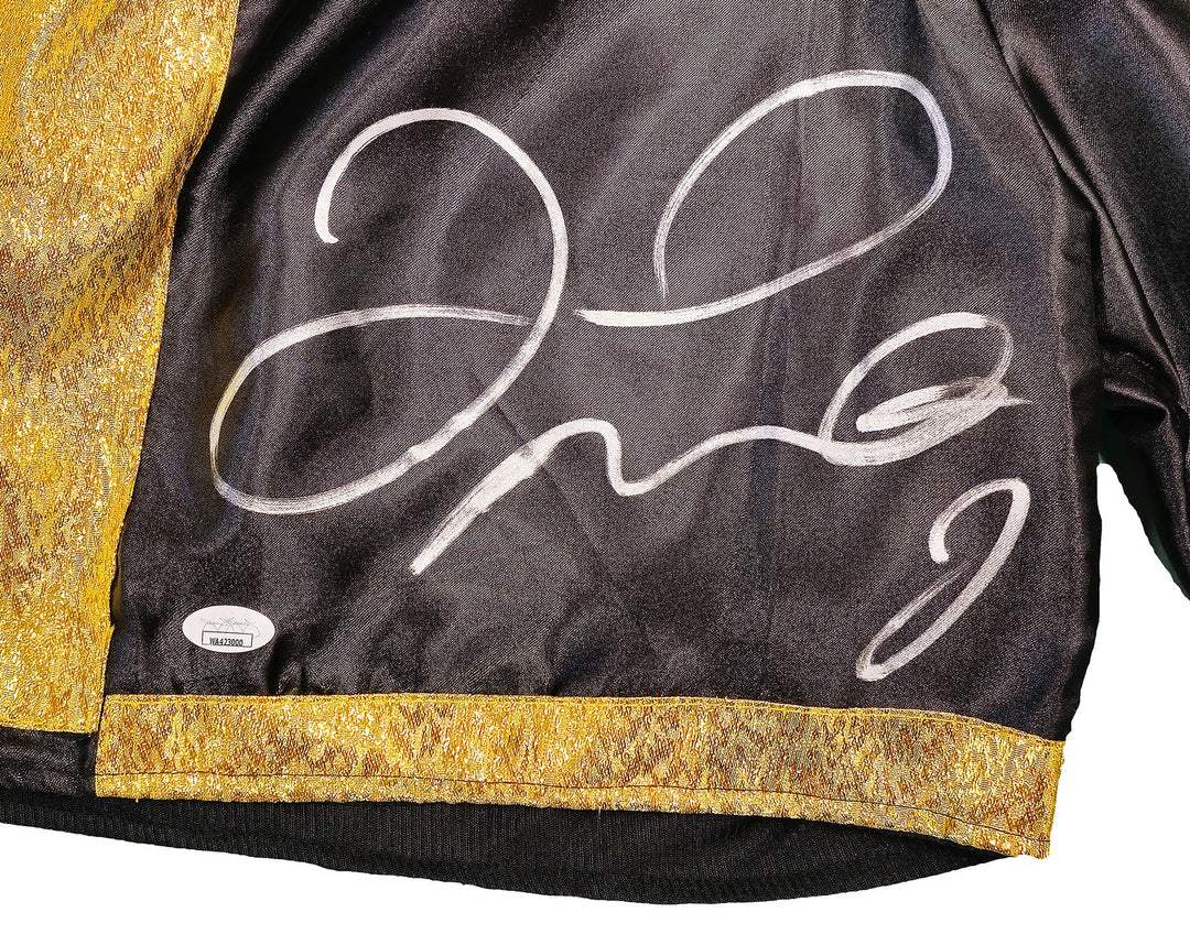 Floyd Mayweather Jr Autographed Signed Black & Gold Boxing Trunks JSA