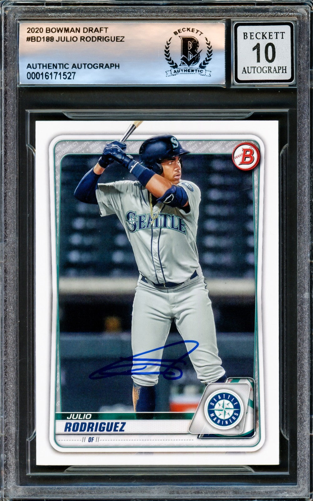 Julio Rodriguez Signed 2020 Bowman Draft Card BD188 Mariners Auto GM 10 Beckett
