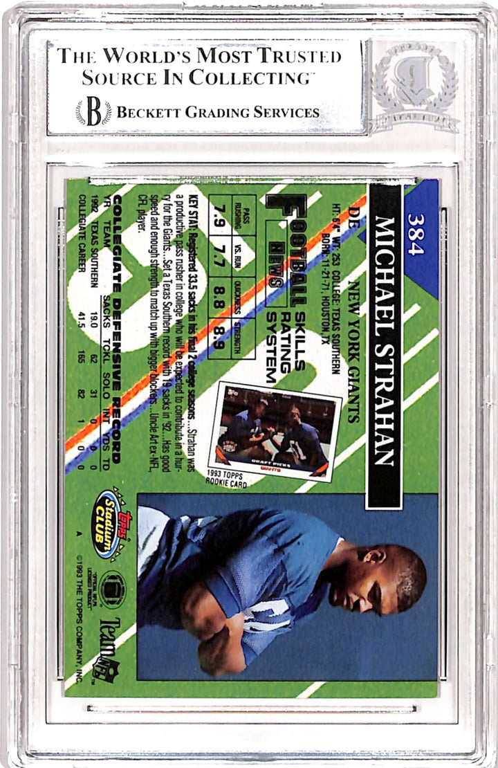 Michael Strahan Signed 1993 Stadium Club #384b Card Beckett 38972