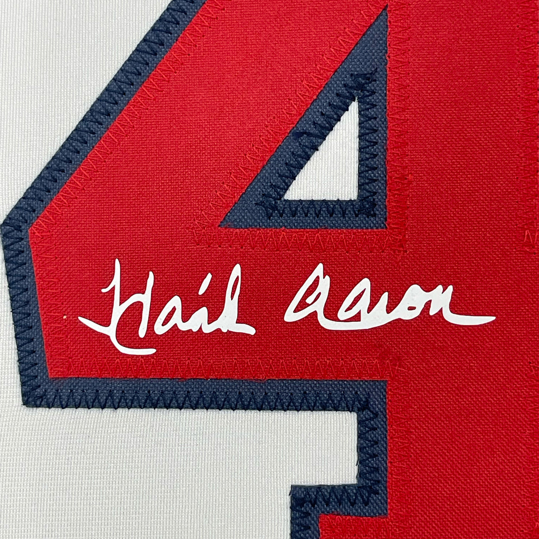 Framed Facsimile Autographed Henry Hank Aaron 33x42 Reprint Laser Auto Jersey