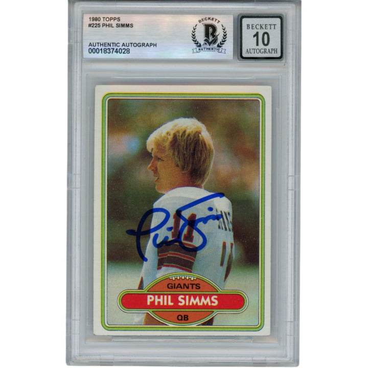 Phil Simms Autographed/Signed 1980 Topps #225 Slab Trading Card Beckett 53183