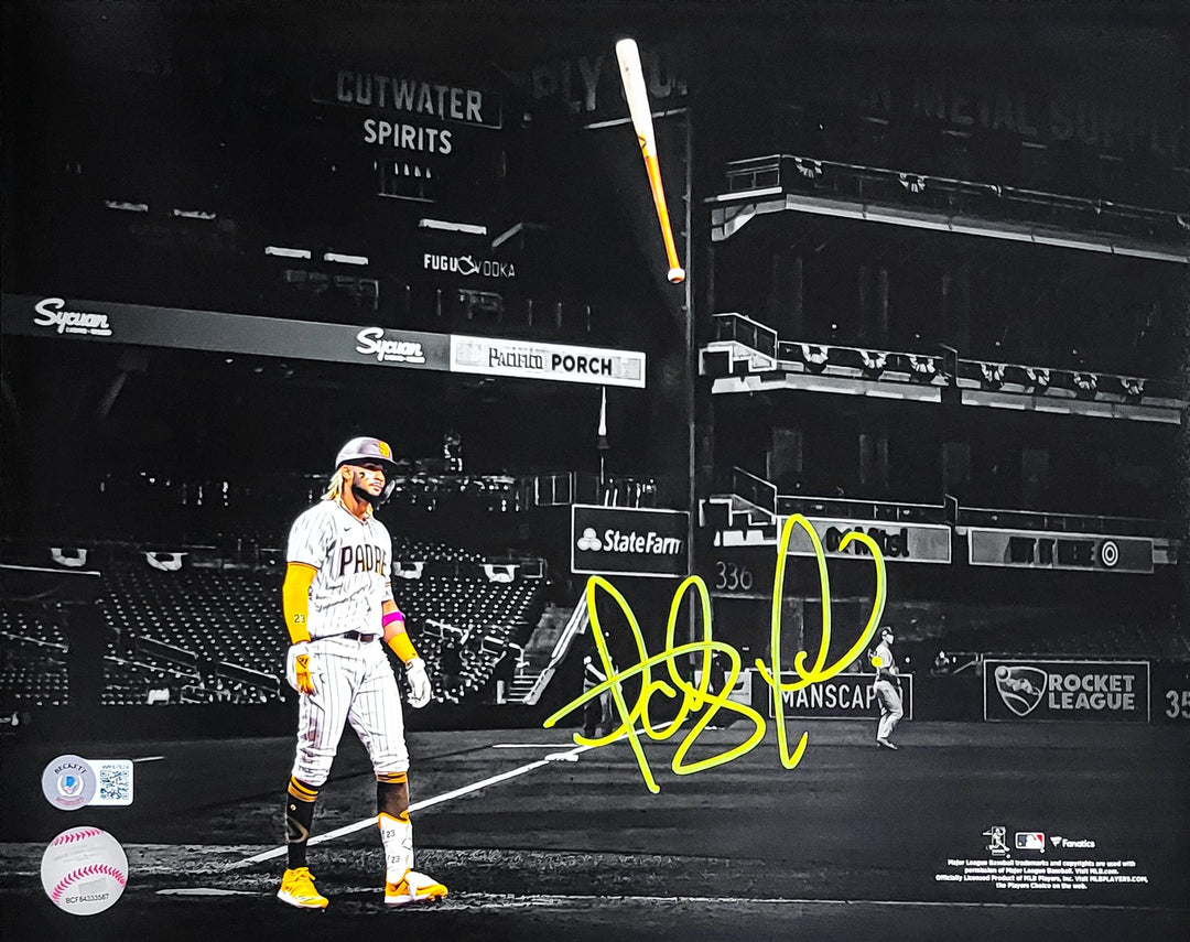 Fernando Tatis Jr. Auto 11x14 Photo Padres Bat Flip Spotlight In Yellow Beckett