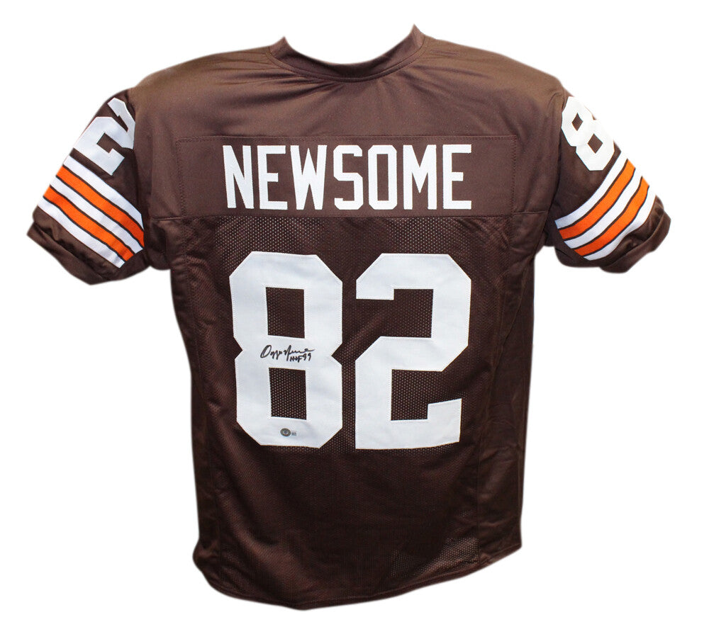 Ozzie Newsome Autographed/Signed Pro Style Brown HOF Jersey Beckett 41023