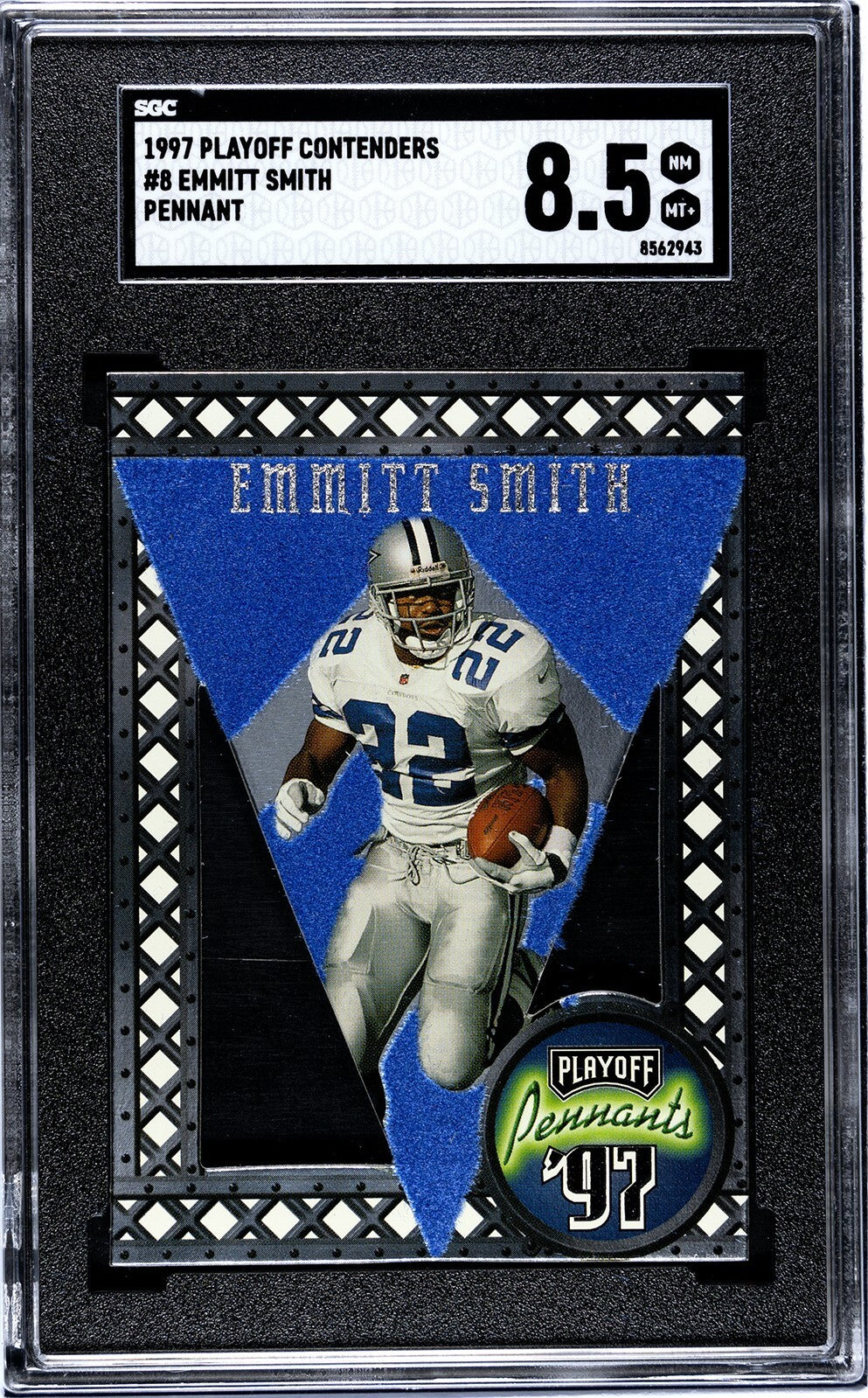 Emmitt Smith 1997 Playoff Contenders Felt Die-Cut Pennant Card #8- SGC Graded 8.
