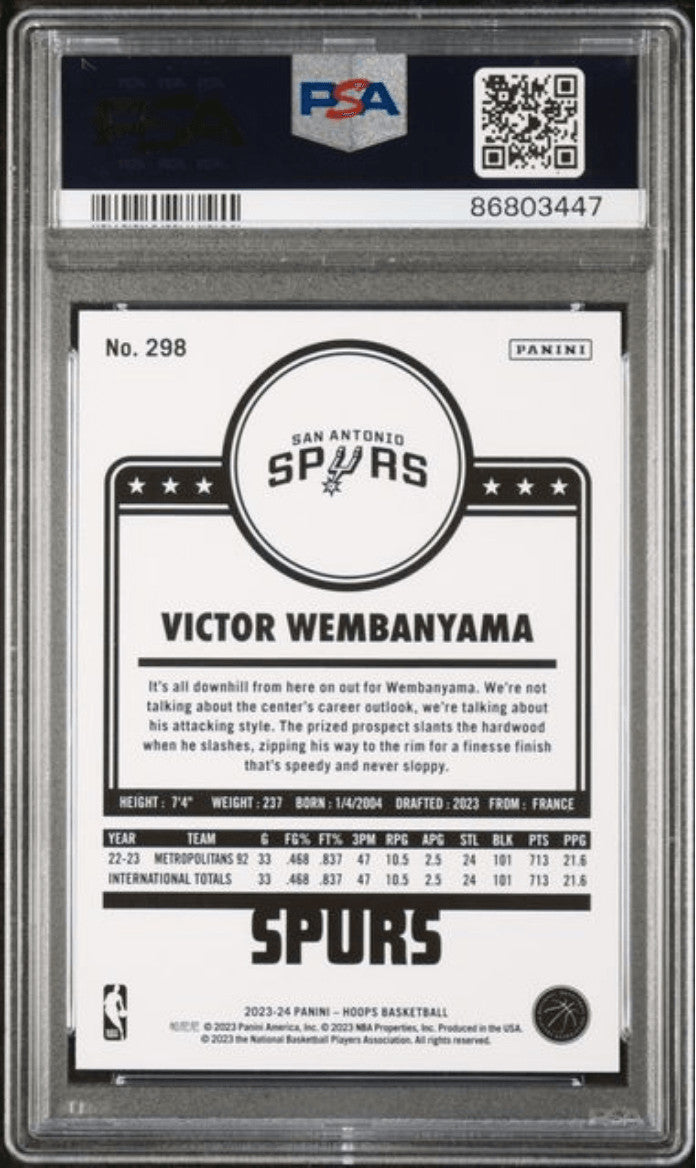Graded 2023 Panini Hoops Victor Wembanyama #298 Rookie RC Basketball Card PSA 9