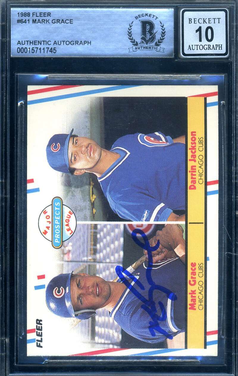 Mark Grace Gem Mint 10 Beckett BAS Signed 1988 Fleer Rookie Autograph