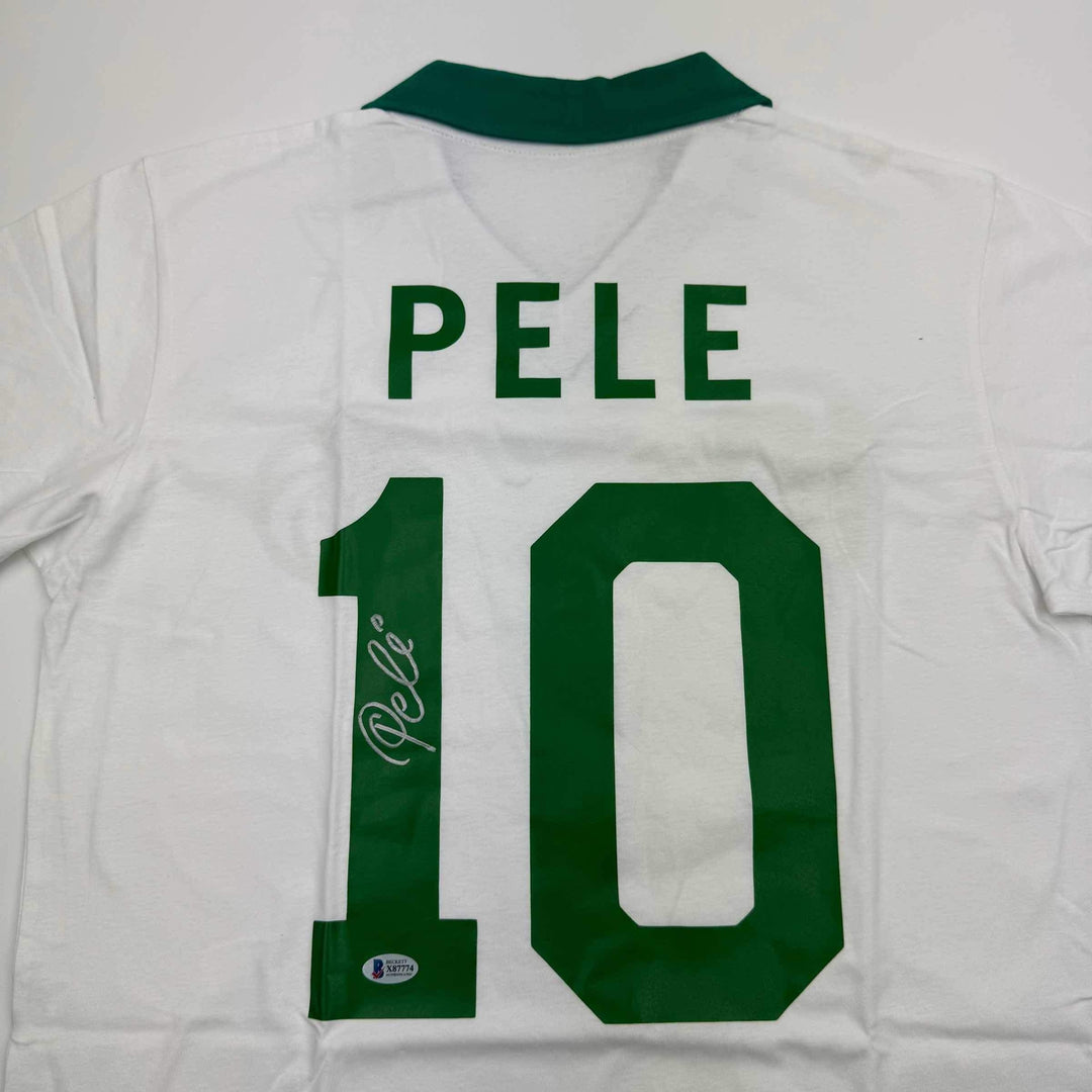 Autographed/Signed Pele New York Cosmos White Soccer Futbol Jersey Beckett COA