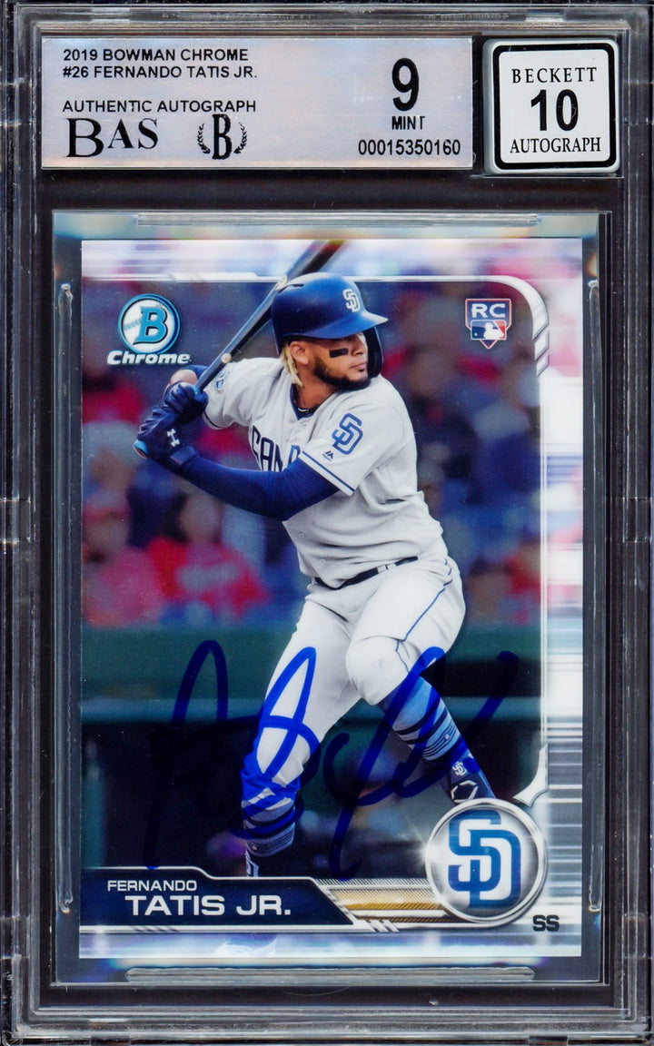 Fernando Tatis Jr. Auto 2019 Bowman Chrome RC 26 Padres BGS 9 Auto GM 10 Beckett