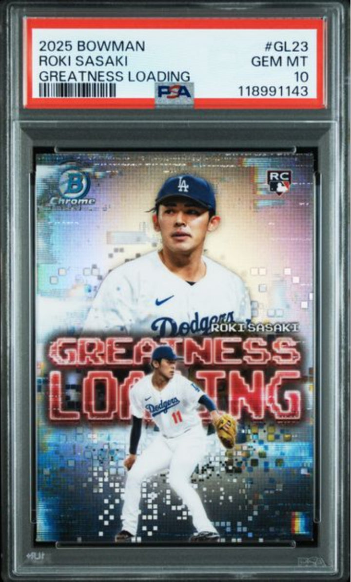 Graded 2025 Topps Bowman Roki Sasaki #GL23 Greatness Loading Rookie Card PSA 10