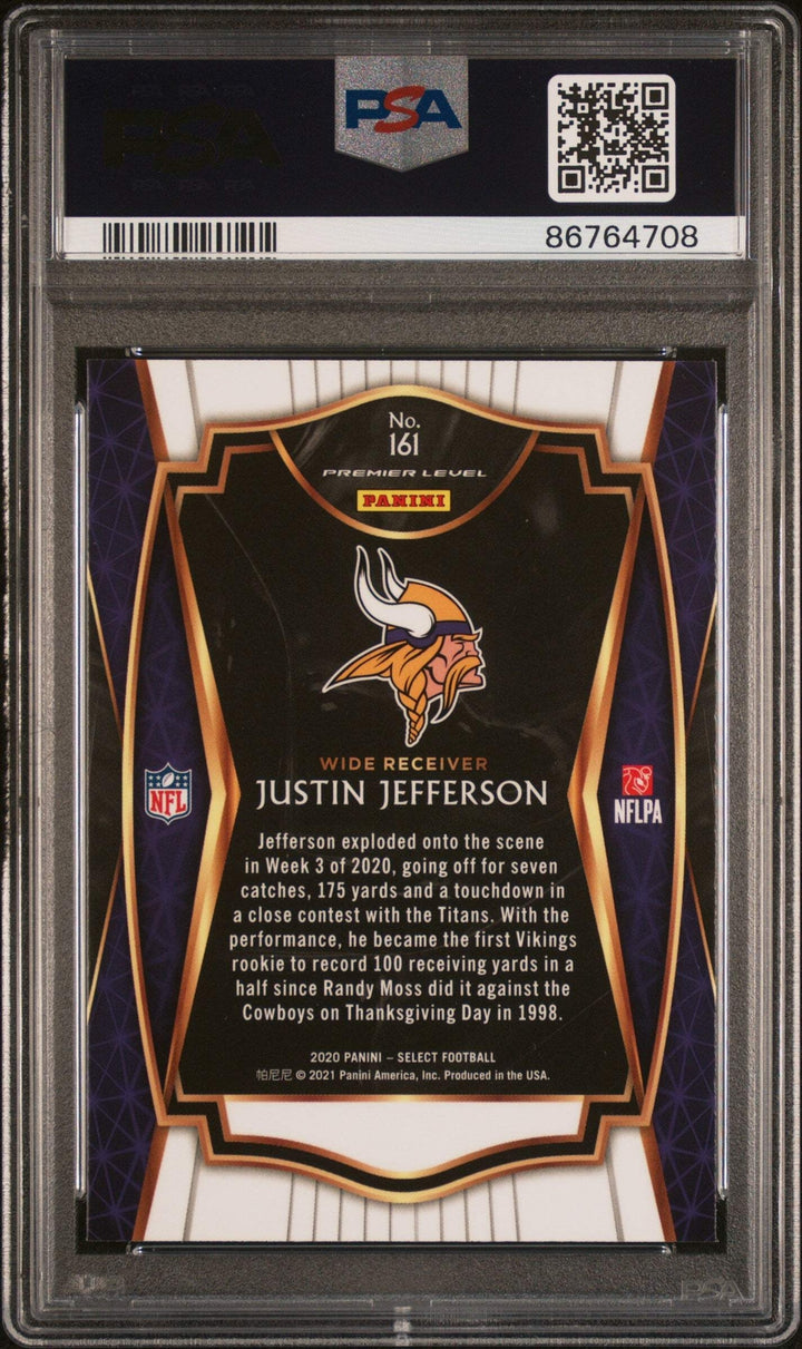Graded 2020 Panini Select Justin Jefferson #161 Rookie RC Football Card PSA 10