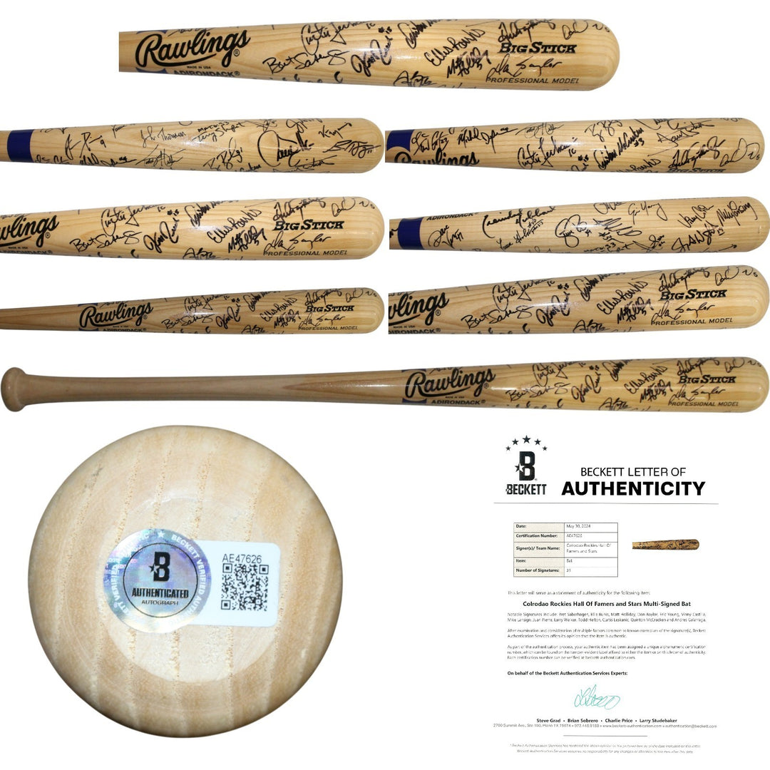 Helton Walker Holliday +28 Signed Colorado Rockies Rawlings Bat Beckett 55417
