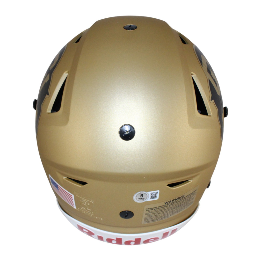Travis Hunter Autographed Colorado Buffaloes Gold SpeedFlex Helmet Beckett 53372