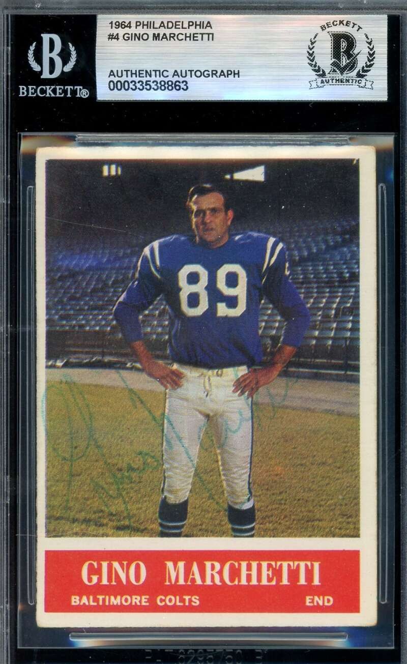 Gino Marchetti Beckett BAS Vintage Signed 1964 Philadelphia Rookie Autograph