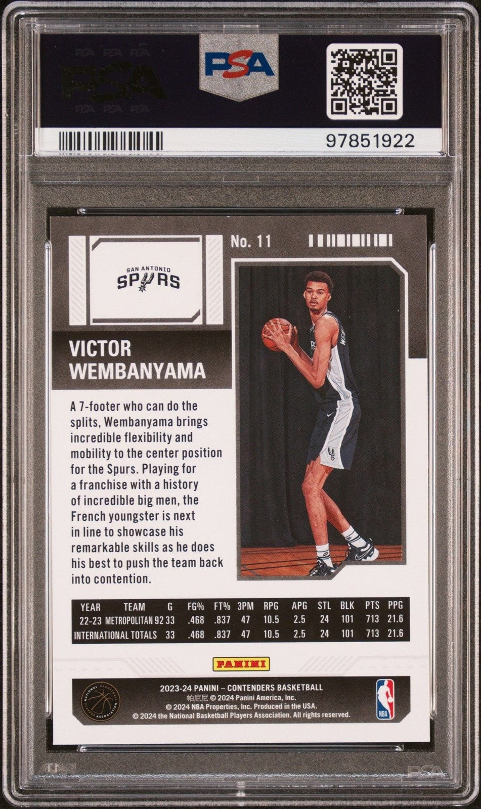 Graded 2023 Panini Contenders Victor Wembanyama #11 Retail Rookie RC Card PSA 10