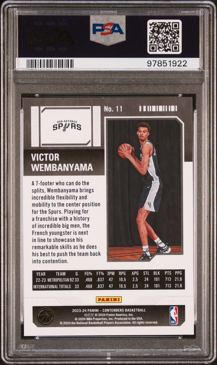 Graded 2023 Panini Contenders Victor Wembanyama #11 Retail Rookie RC Card PSA 10