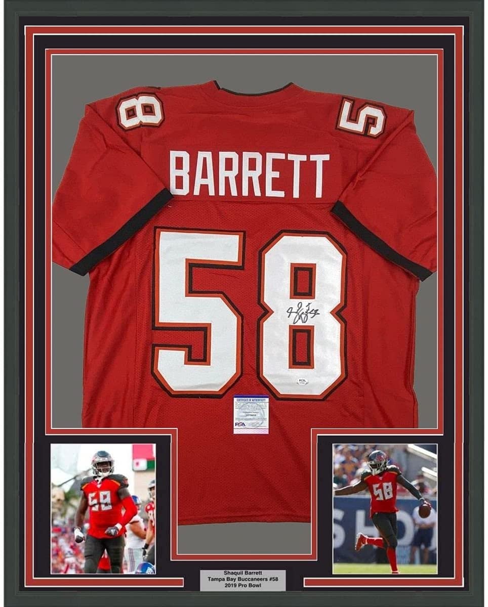 Framed Signed Shaquil Shaq Barrett 35x39 Tampa Bay Red Jersey PSA/DNA COA