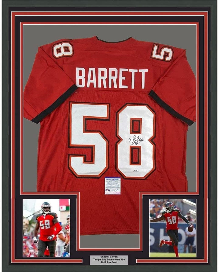 Framed Signed Shaquil Shaq Barrett 35x39 Tampa Bay Red Jersey PSA/DNA COA