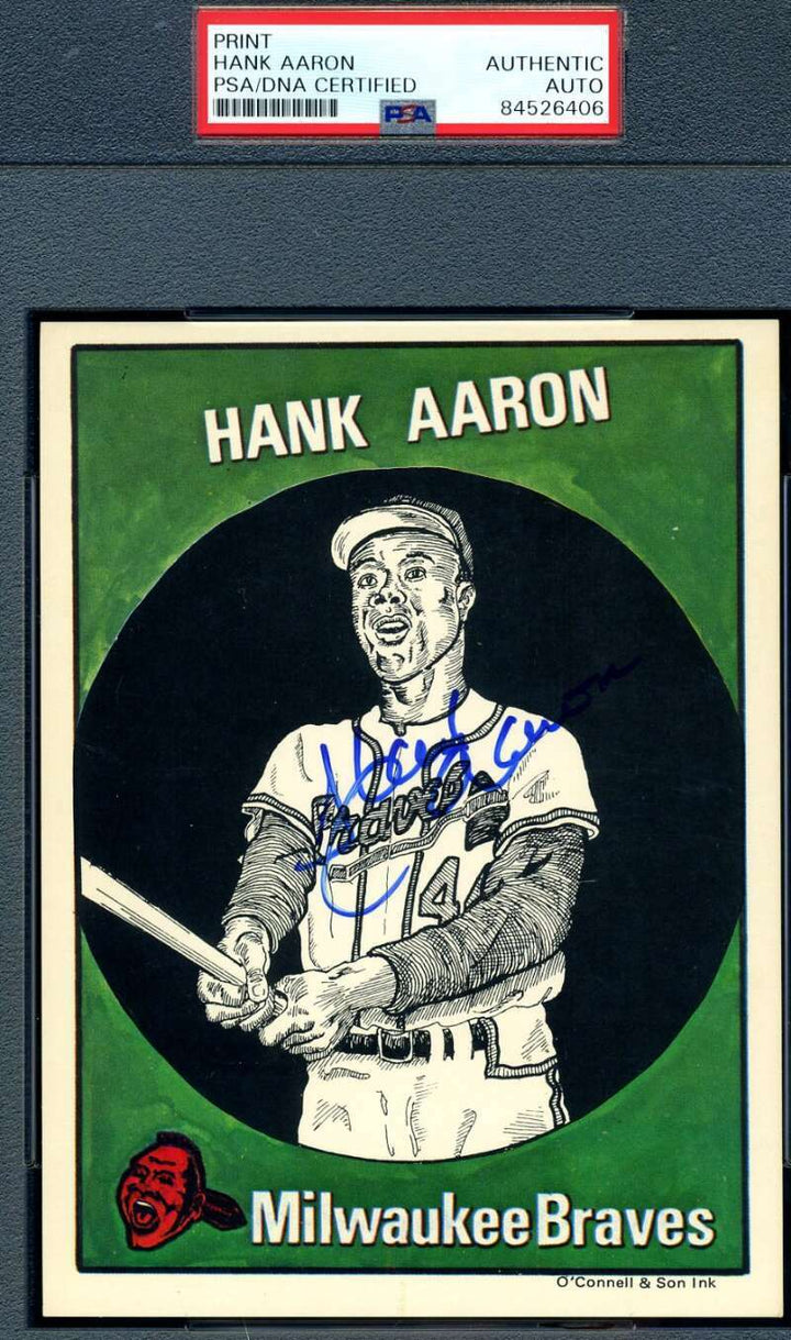 Hank Aaron PSA DNA Coa Signed 5x7 1983 O'Connell Son Ink Autograph