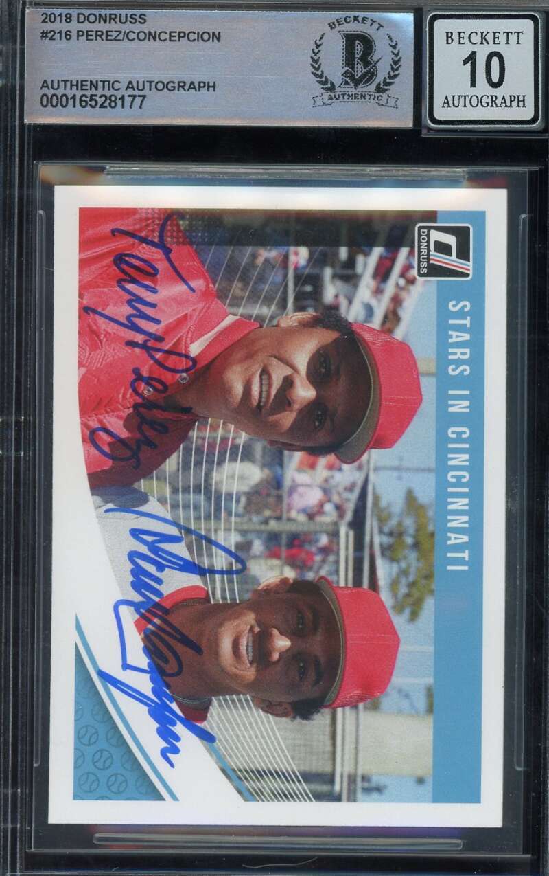 Tony Perez Dave Concepcion Gem Mint 10 Beckett BAS Signed 2018 Donruss Autograph