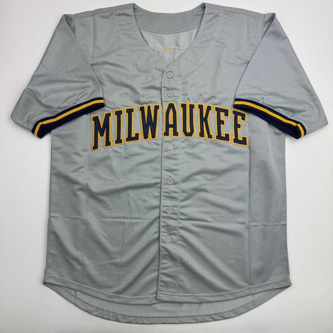 Autographed/Signed Jacob Misiorowski Milwaukee Grey Baseball Jersey JSA COA