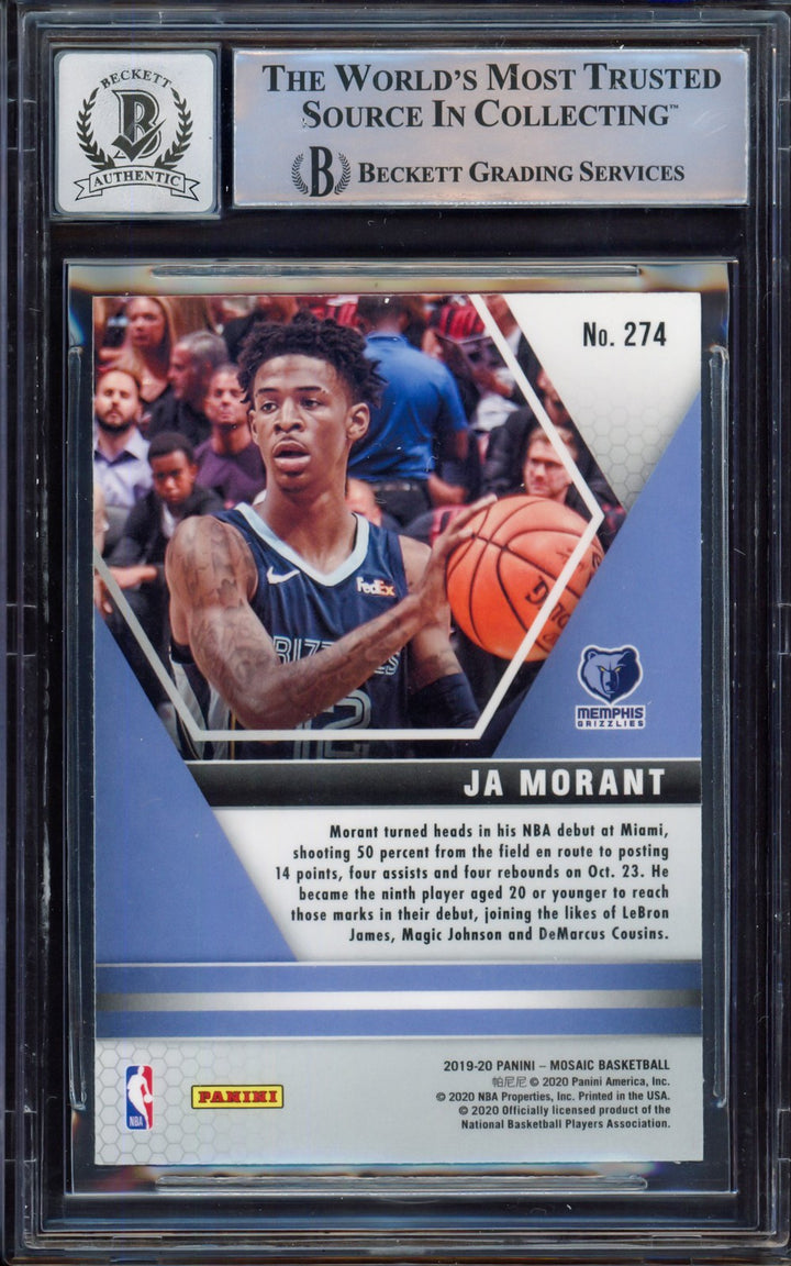 Ja Morant Auto Signed 2019-20 Panini Mosaic RC 274 Grizzlies Auto GM 10 Beckett