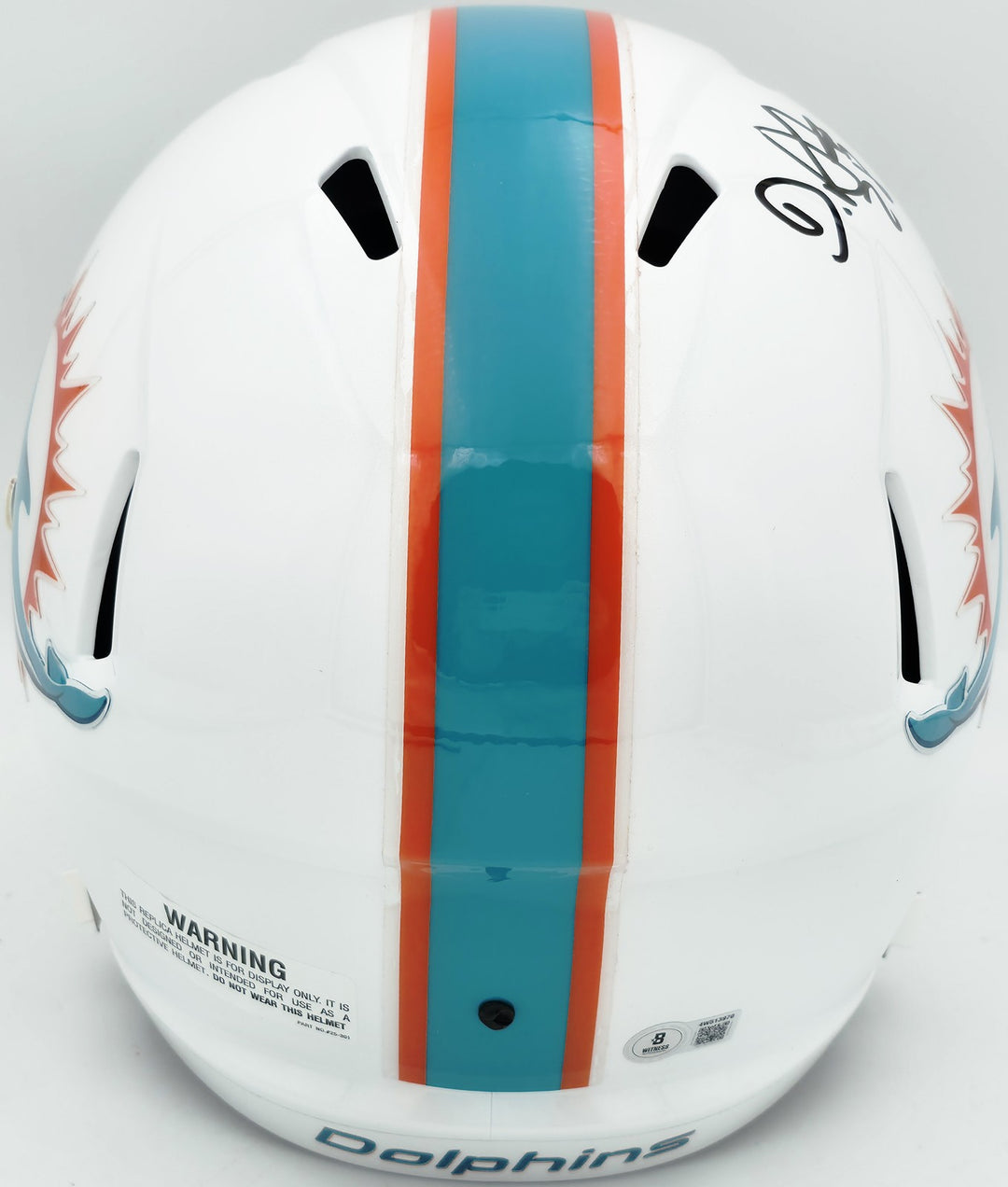 De'Von Achane Auto Dolphins White Full Size Speed Replica Helmet Beckett Witness