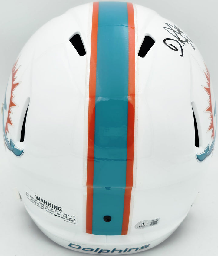 De'Von Achane Auto Dolphins White Full Size Speed Replica Helmet Beckett Witness