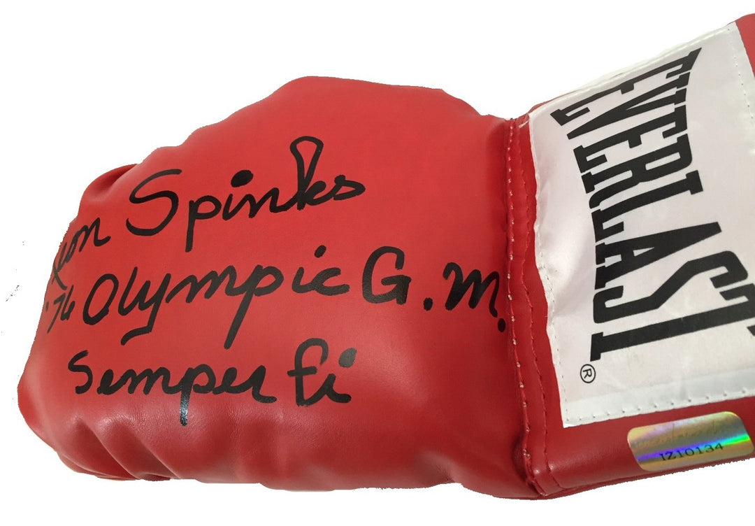 Leon Spinks Signed Boxing Glove #D/10 Inscribed "76 Olympic GM & Semper Fi" Ali