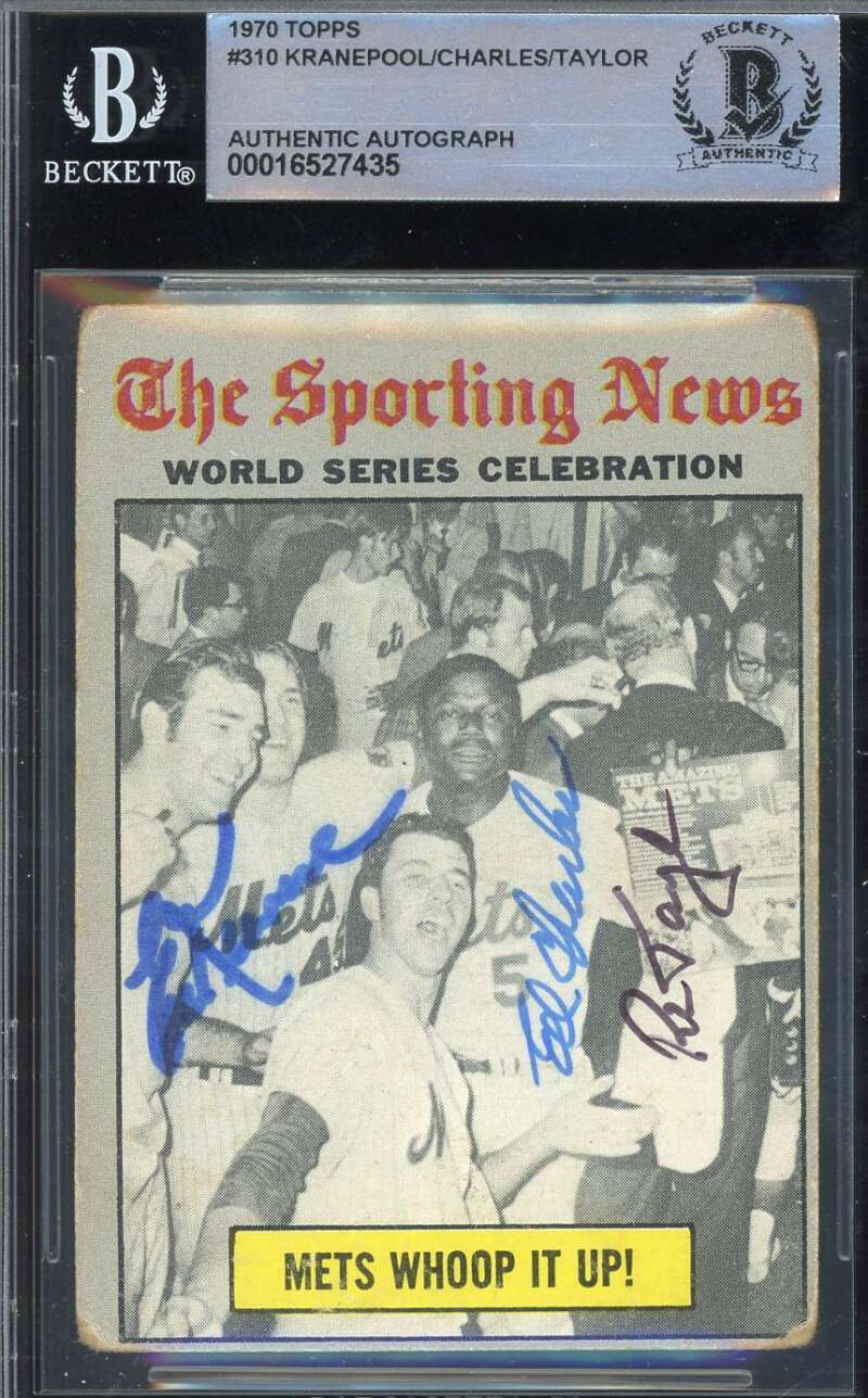 Kranepool Charles Taylor Beckett BAS Signed 1970 Topps 1969 World Series Autogra