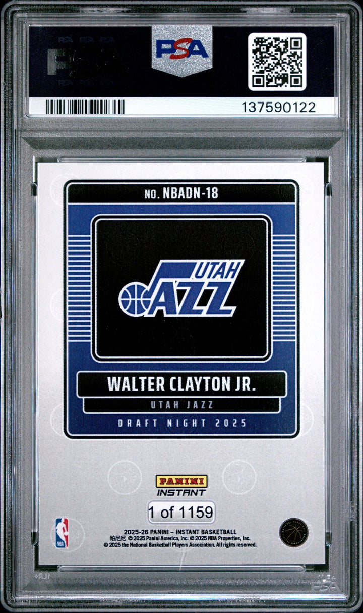 Graded 2025 Panini Instant Walter Clayton Jr. #18 Rookie Card PSA 10