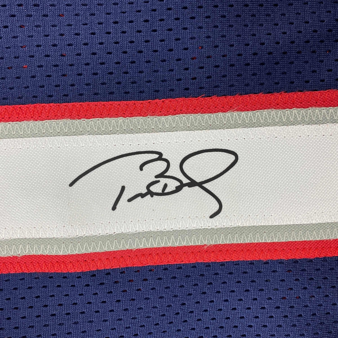 Facsimile Autographed Tom Brady New England Blue Reprint Jersey Size Men's XL