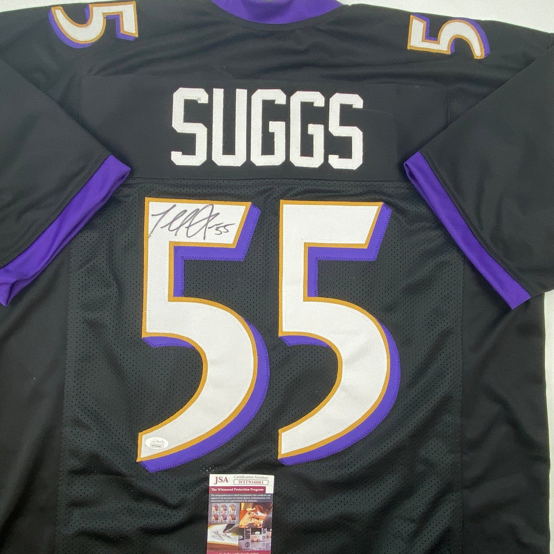 Autographed/Signed Terrell Suggs Baltimore Black Jersey JSA COA Auto