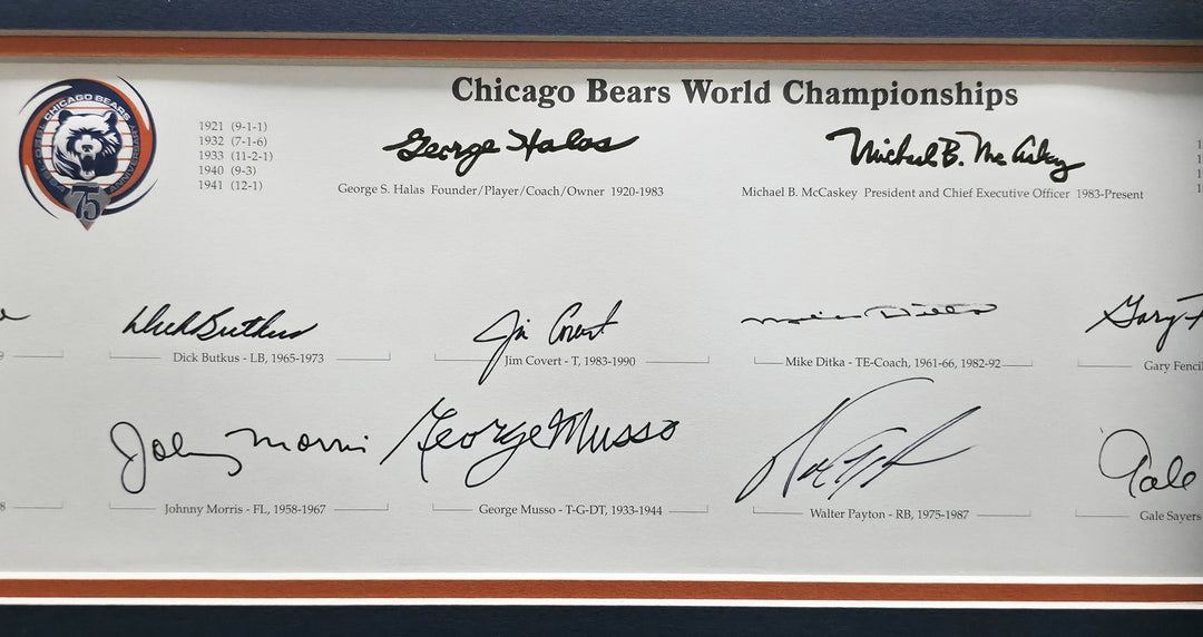 Bears Greats Signed Framed Panoramic Photo With 20 Sigs Beckett BAS