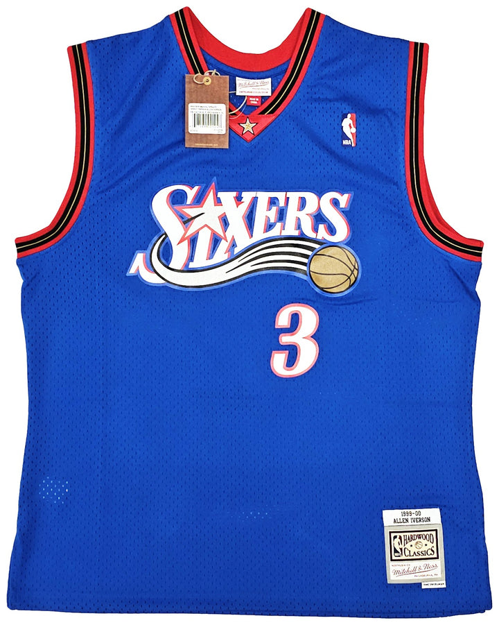 76ers Allen Iverson Auto Blue AUTH Mitchell Ness 99 HWC Swingman Jersey XL BAS