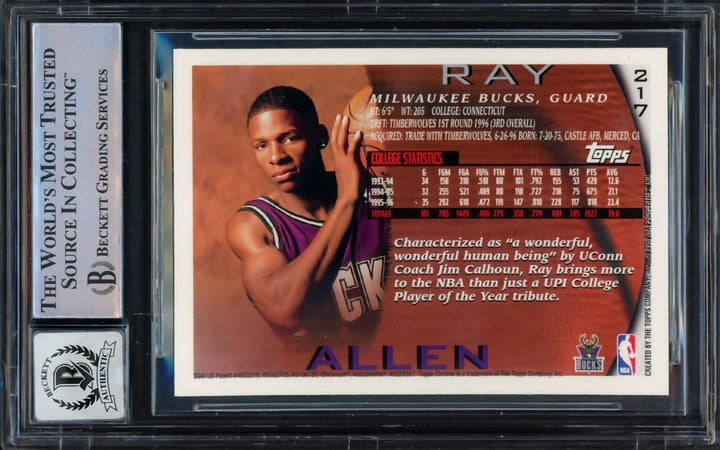 Ray Allen Signed 1996 Topps Chrome RC 217 Bucks Auto GM 10 Beckett #16541804