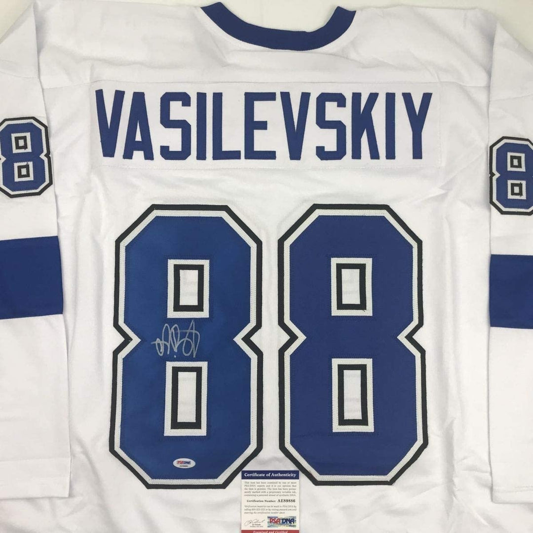 Autographed/Signed Andrei Vasilevskiy Tampa Bay White Jersey PSA/DNA COA