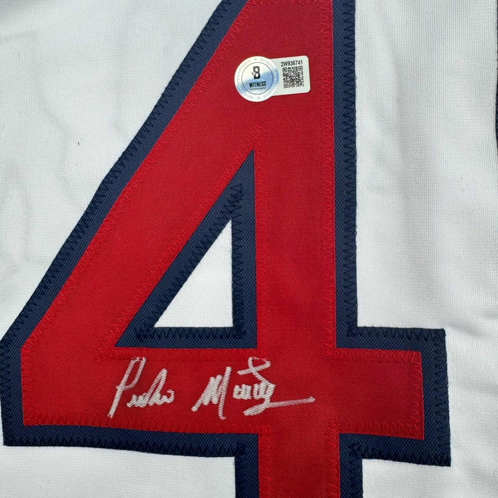 Autographed/Signed Pedro Martinez Boston White Jersey Beckett BAS COA