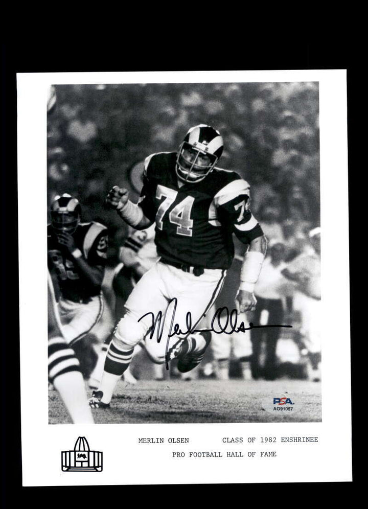 Merlin Olsen PSA DNA Signed 8x10 Photograph Rams Autograph