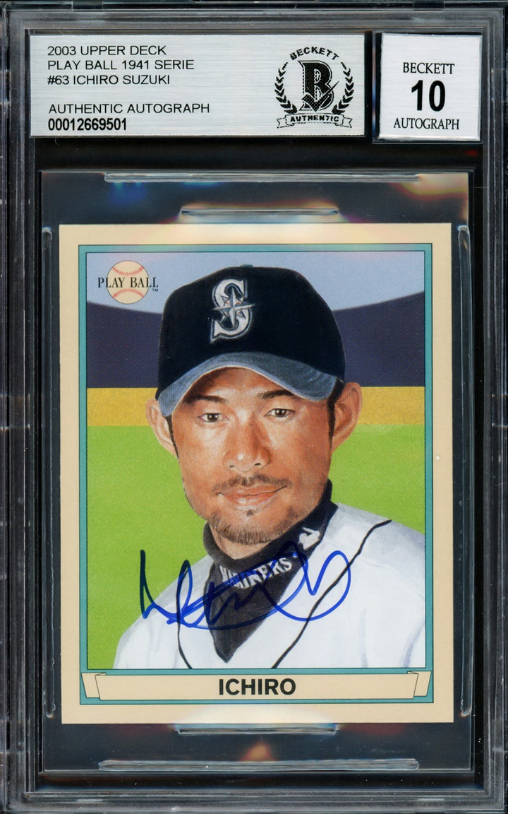 Ichiro Suzuki Auto 2003 Upper Deck Play Ball 1941 Mini Card 63 Sig 10 BAS