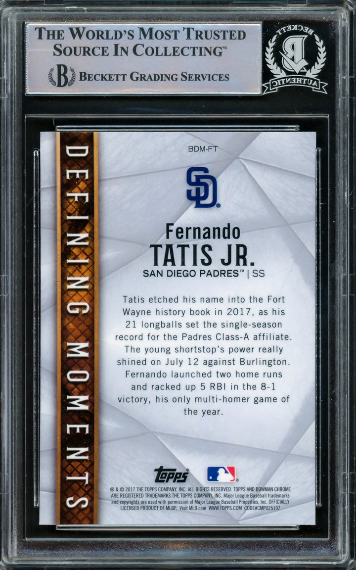 Fernando Tatis Jr. Signed 2017 Bowman Chrome Draft Defining Moments RC #BDMFT