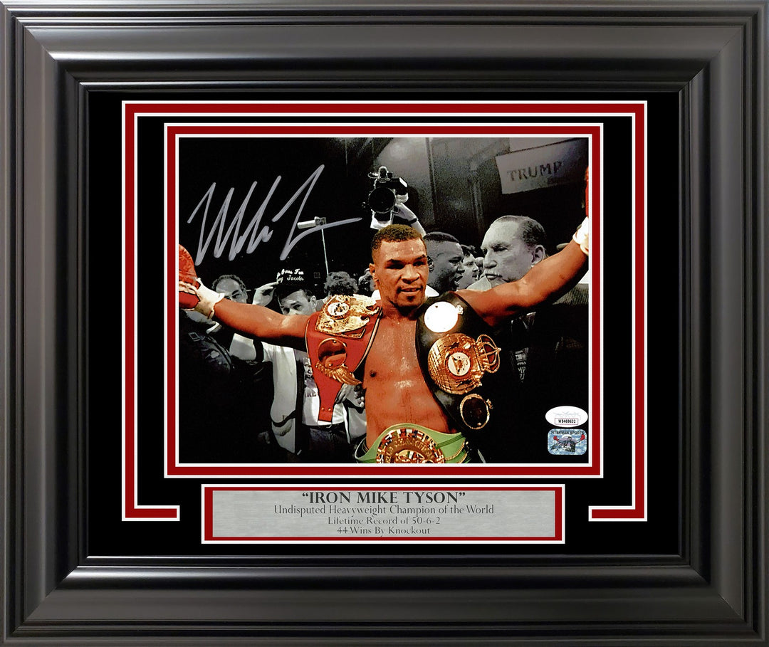 Mike Tyson Signed Framed 8x10 Photo Belts JSA
