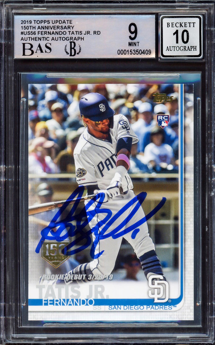 Fernando Tatis Jr Auto 2019 Topps Update 150th Anniversary RC US56 BGS 9 Sig 10