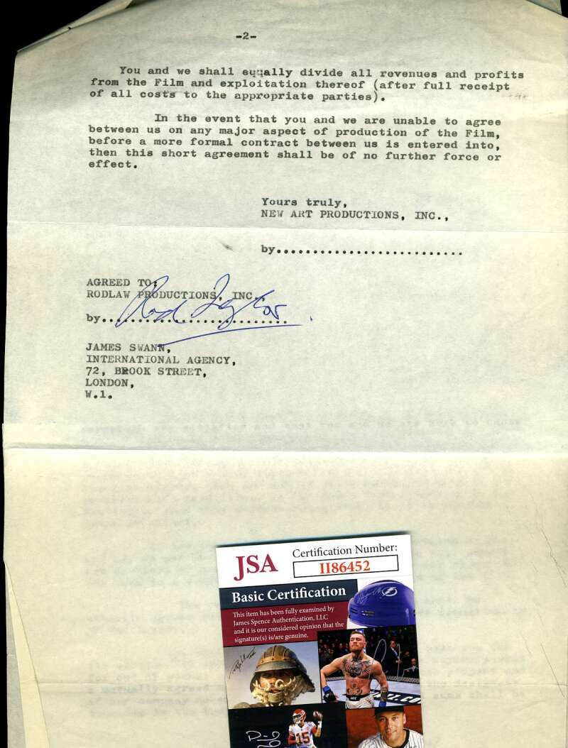 Rod Taylor JSA Coa Signed 1965 Chuka Contract Autograph