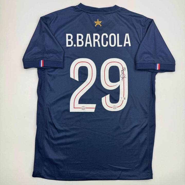Autographed/Signed Bradley Barcola PSG Paris Saint Germain Blue Jersey COA